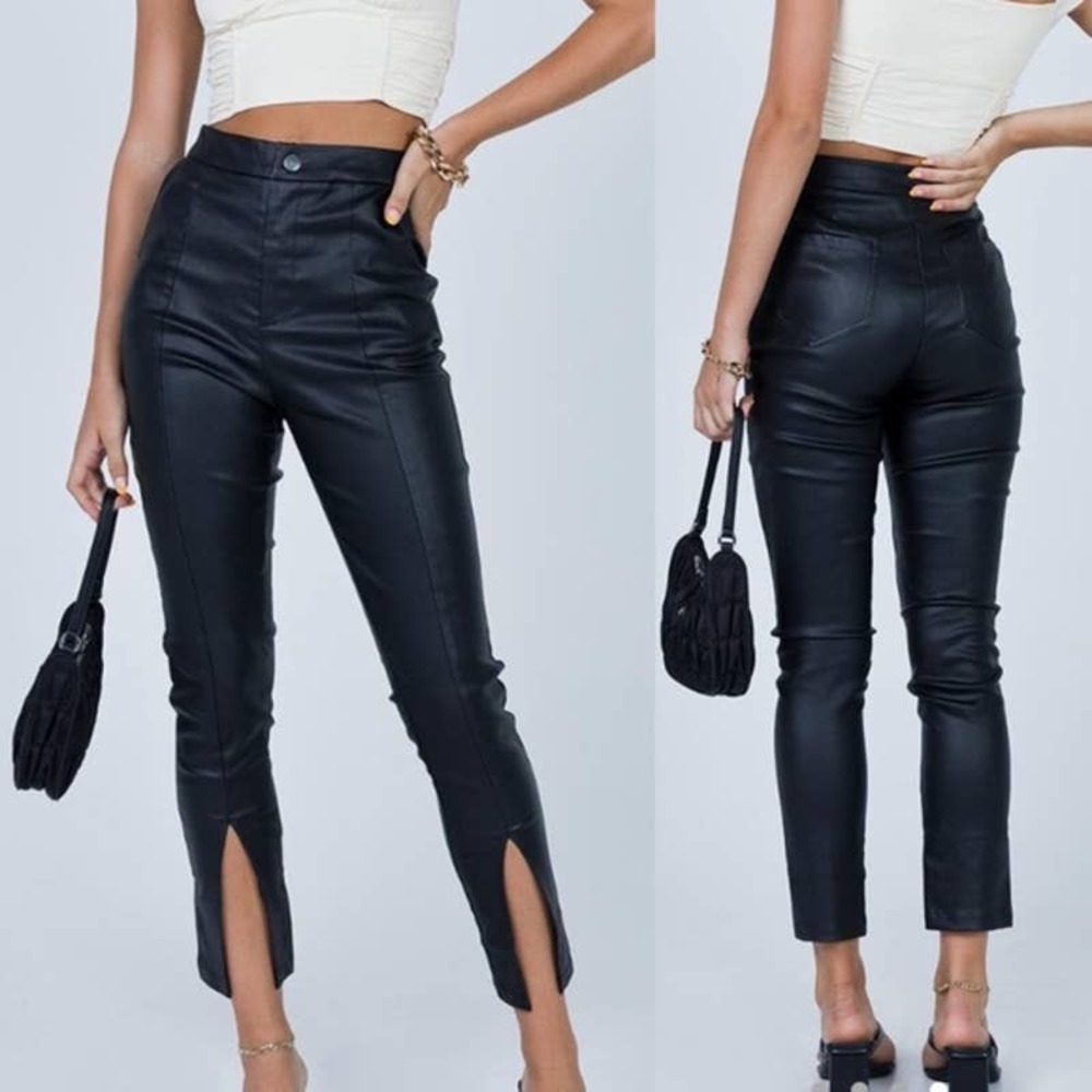 Princess Polly Faux Leather-Ryan Pants Black Size 6 Cigarette Leg Vegan Leather